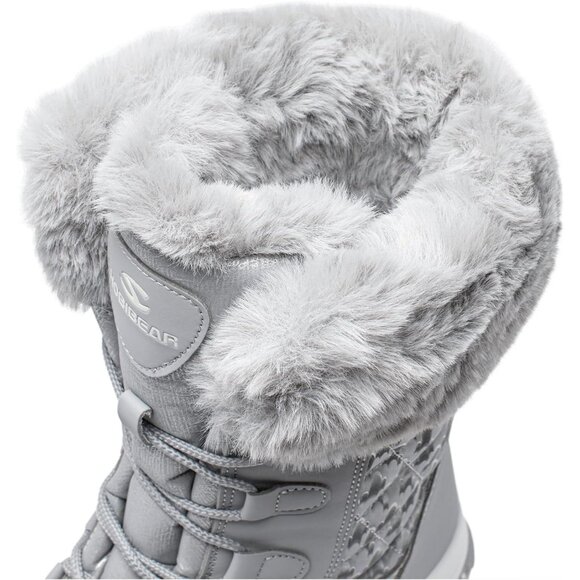 HOBIBEAR Women Waterproof Winter Snow Boots Gray Fur Lined Insulated Warm Shoes - Picture 3 of 7